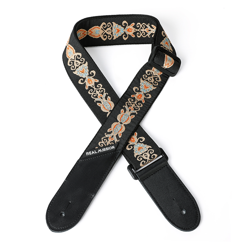 Electric Guitar Straps, Embroidery Leather Ends Guitar Straps Acoustic & Bass, Adjust 36'' to 60''