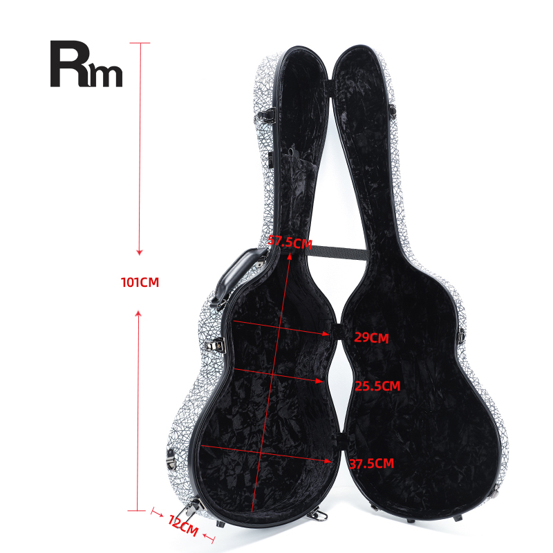 RM Carbon Fiber 39-inch Classical Black Crystal Guitar Case with Exquisite Interior, Thickened Waterproof and Shockproof(Carbon 3-C) - 图片 9