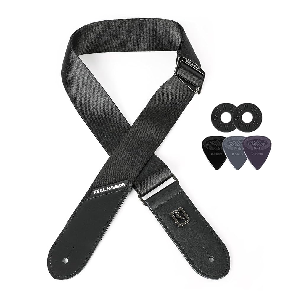 Guitar Straps, Nylon Electric Bass Guitar Strap, Acoustic Straps with Leather Ends, Adjustable Length