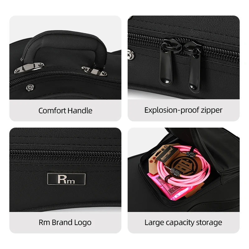 Black Leather Acoustic Guitar Bag Case Lightweight Polyfoam Hard Case Guitar Portable Custom Guitar Case - 图片 6