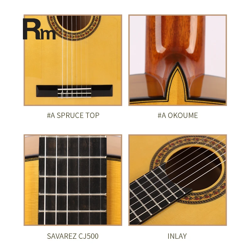 AT-270 Rm Rainbow Musical Instruments Supplier Wholesale China Wooden Solid Spruce 39" Classical Guitar Beginners Player Guitar - 图片 5
