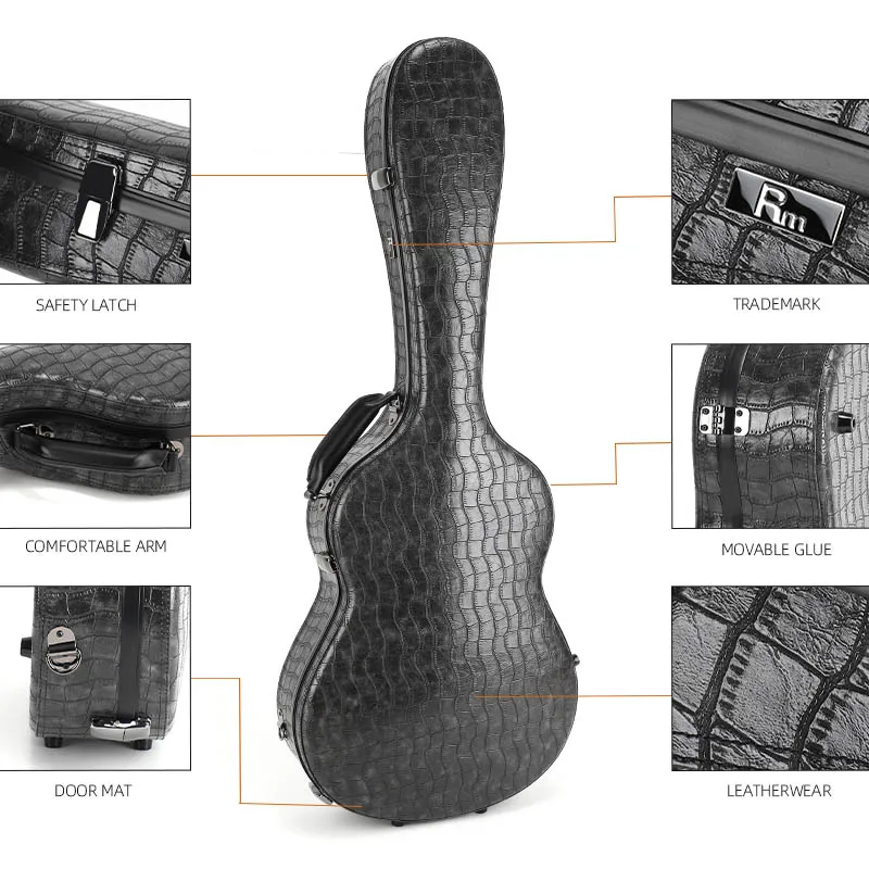 High Quality Acoustic Classical Guitar Case Bag Luxury Leather Fiberglass Guitar Case Black Hard Case Guitar Gig Bag - 图片 3