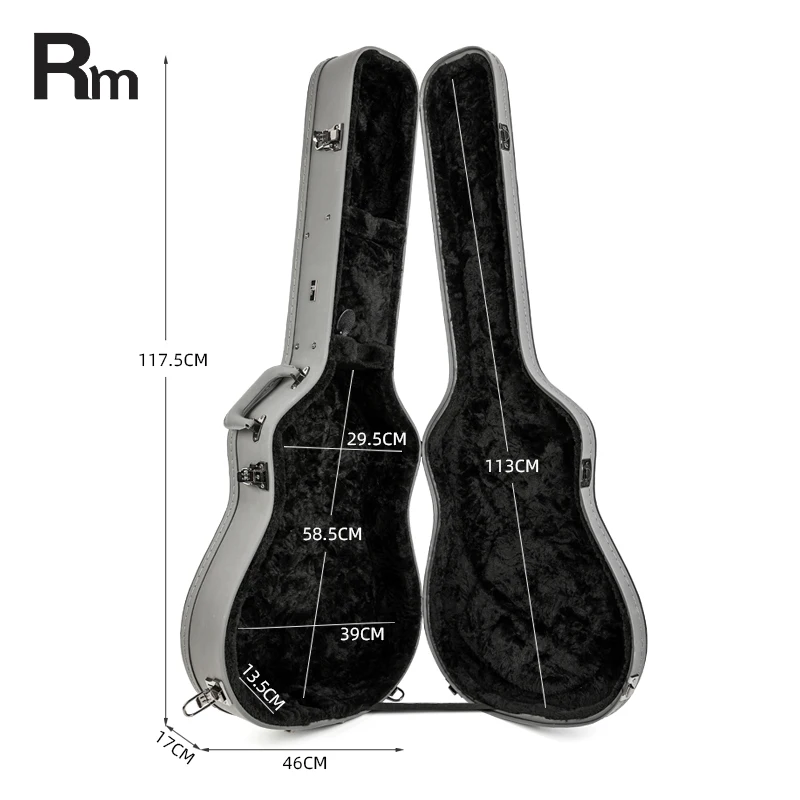 Midnight-D Double Waterproof Shockproof Custom Hard Case for Acoustic Guitar Black Leather Flight Case for Instrument Bags Cases