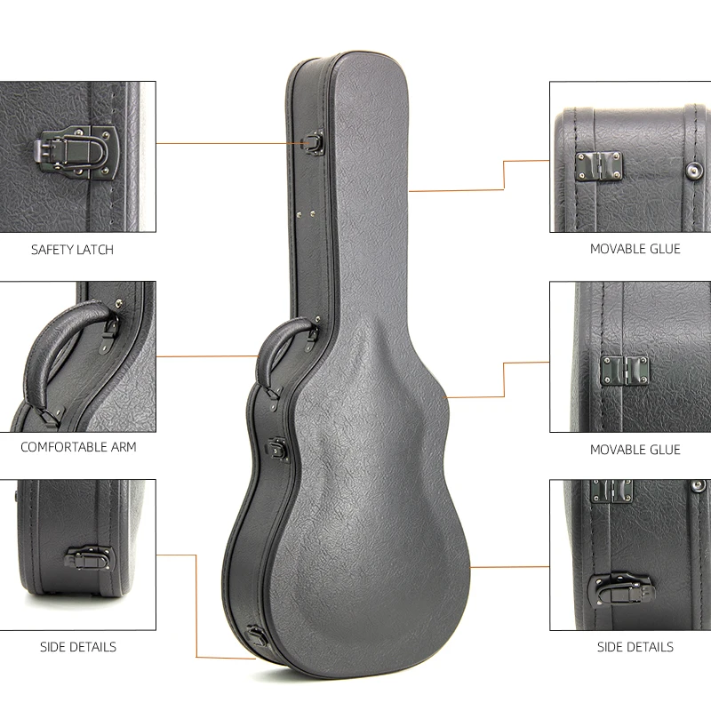 Rm Custom Guitar Case Durable Instrument Bag&Cases Dark Grey Leather Acoustic Guitar Case Hard Gig Bag Guitar - 图片 6
