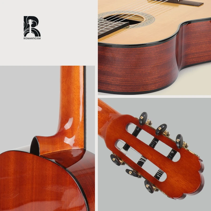 ZY-STC01 R Rainbow Wholesale Spruce Material Cheapest Top Body Beginner Playing 39 Inch Classical Guitar Made in China - 图片 4