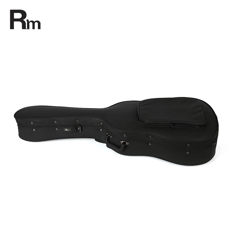 Black Leather Acoustic Guitar Bag Case Lightweight Polyfoam Hard Case Guitar Portable Custom Guitar Case - 图片 3